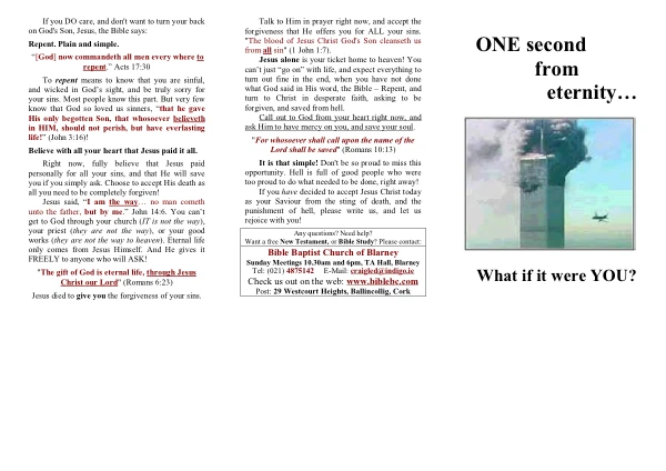 Cover of One Second from Eternity tract